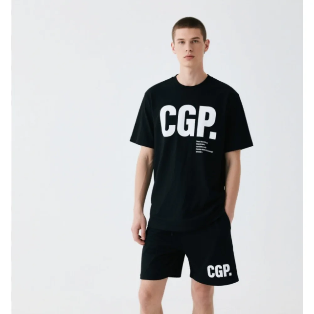 

2025 Korean Niche Tide Brand Short-sleeved T-shirt Men Women Sports Suit Pure Cotton Terry Printed Letter Five-point Shorts Tide