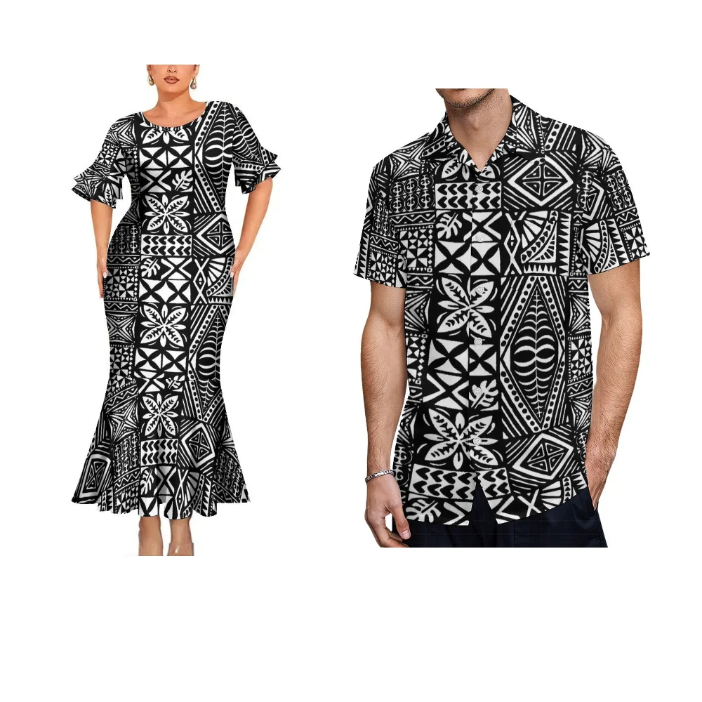 Couples Banquet Evening Dress Temperament Slim Dress Dress Shirt Pacific Island Custom Couple Party Dress Polynesian Print