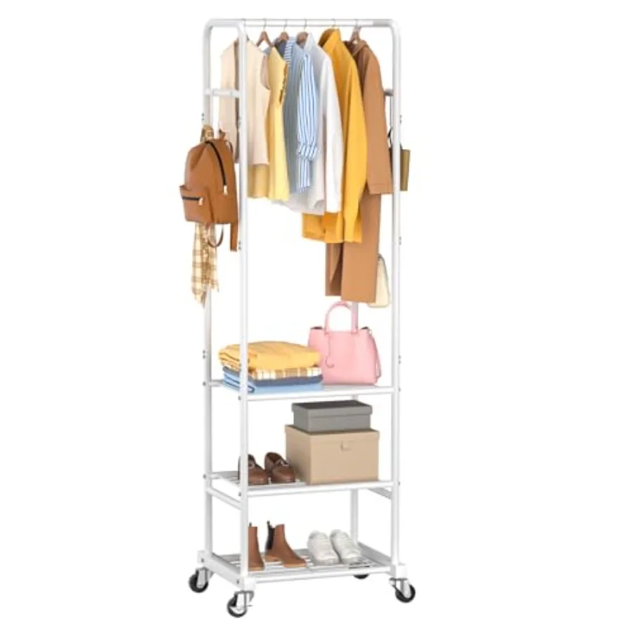 

Вешалка для одежды на колесиках, отдельно стоящая, с 3 металлическими полками, портативная, с перекладиной для подвешивания одежды, для небольших помещений