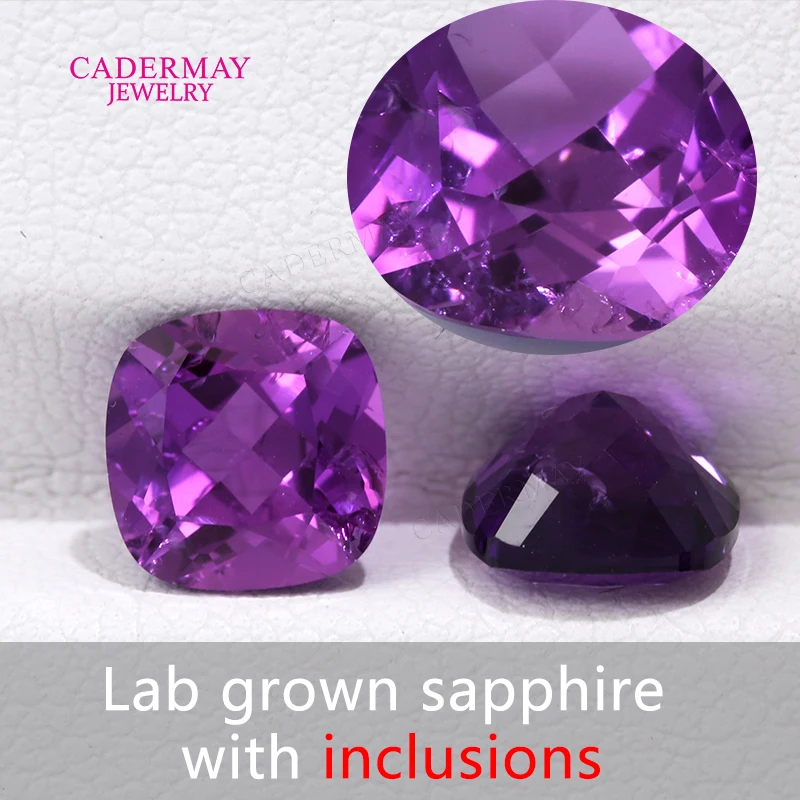 Purple Lab Sapphire 6.5mm 7mm Cushion Shape Violet Lab Grown Sapphire With Inclusions and Minor Crack Gemstones for Diy Jewelry