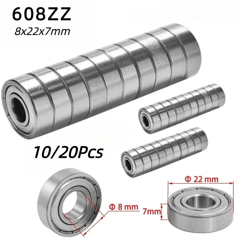 10/20Pcs 608ZZ Deep Groove Ball Bearings 8x22x7mm Single Row High Carbon Steel Miniature Bearings