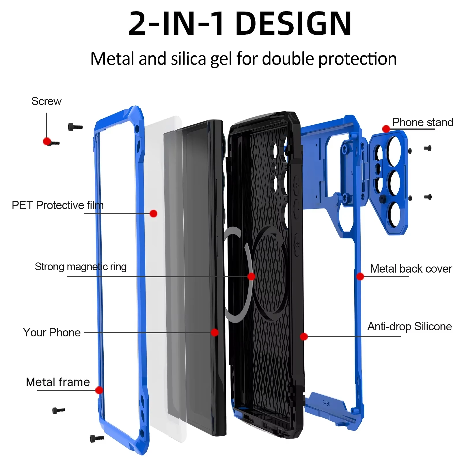

For Samsung S25 S24 S23 Ultra Armor Metal Magnetic Phone Case Heavy Screw Bumper Aluminum Silicone Shell Camera Cover Kickstand