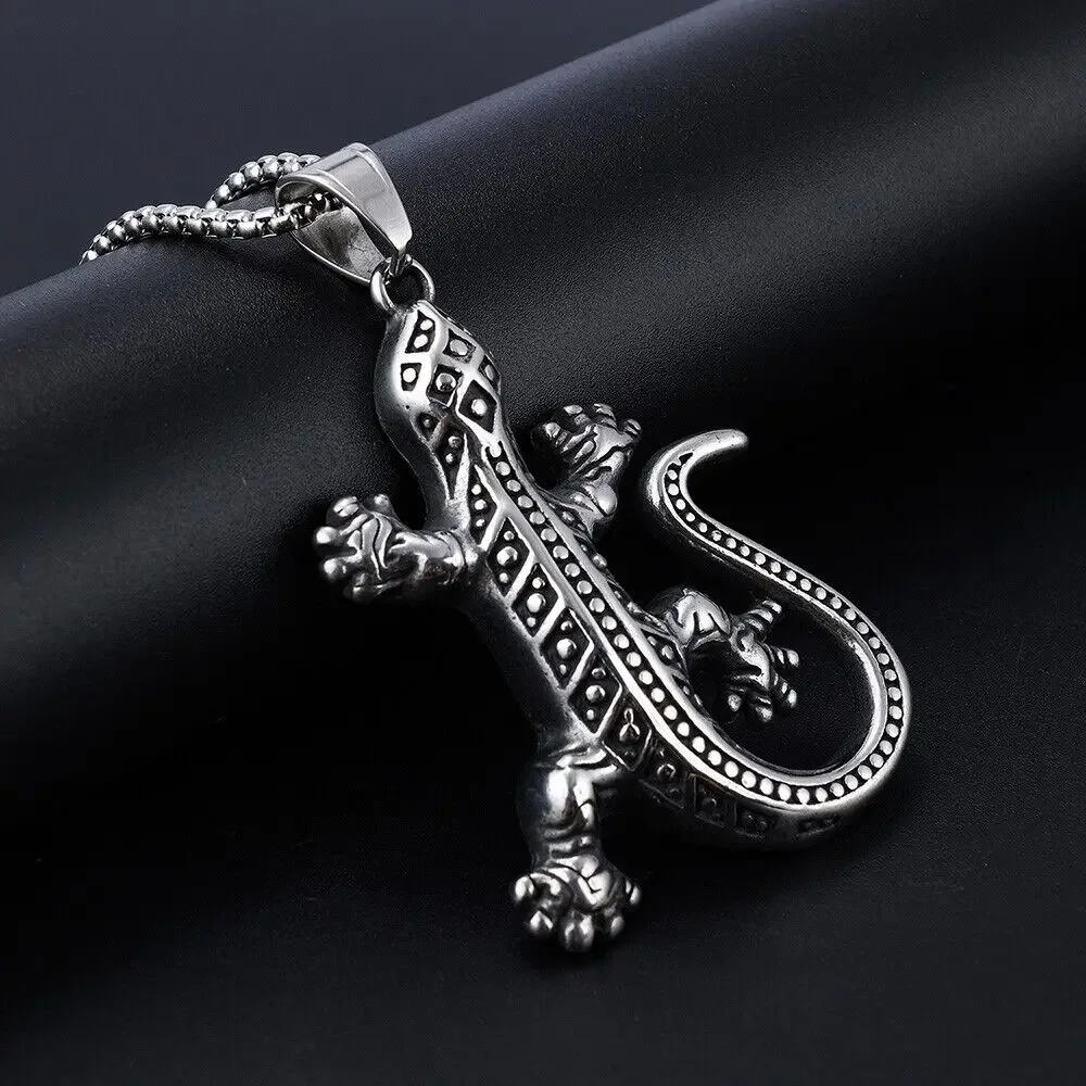 

Stainless Steel Crawling Lizard Pendant Men's Necklace Stainless Steel Chains