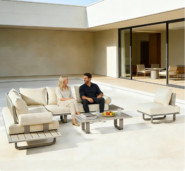 @3 # Luxury Modern Aluminum Outdoor Sofa Set-Waterproof Rust Proof Durable With High-Density Foam Cushions For Garden & Outdoor