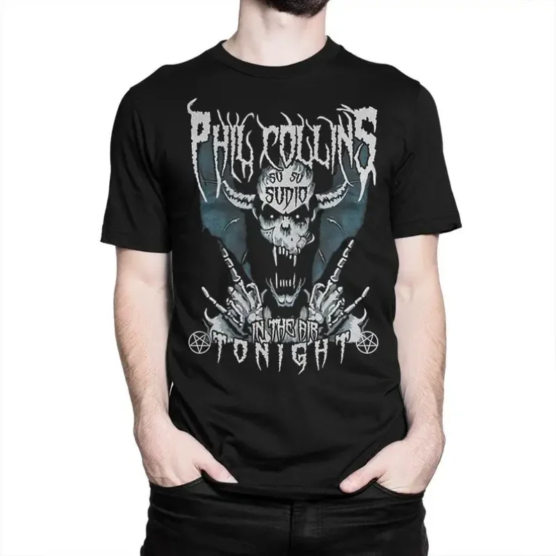 Phil Collins in the Air Tonight Funny Metal T-Shirt Men's Women's SizesUnisex T-shirts for Men Women Summer Tees Cotton Luxury b