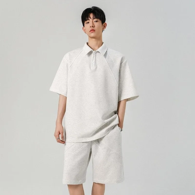 

Summer Casual Sports Suit For Men Cotton Loose Fit High End Feel Trendy Cool Stylish Short Sleeve Shorts Full Set