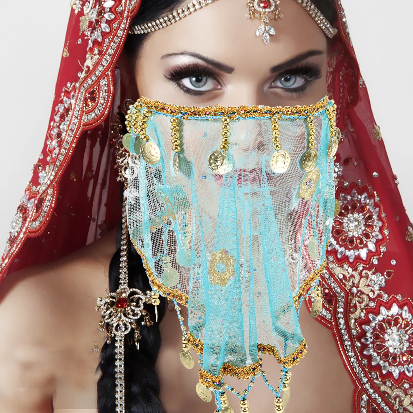 

Exotic Tribal Dance Veil Face Cover Costume Accessory Lightweight Breathable Tassel Decoration for Party Tribal Veil