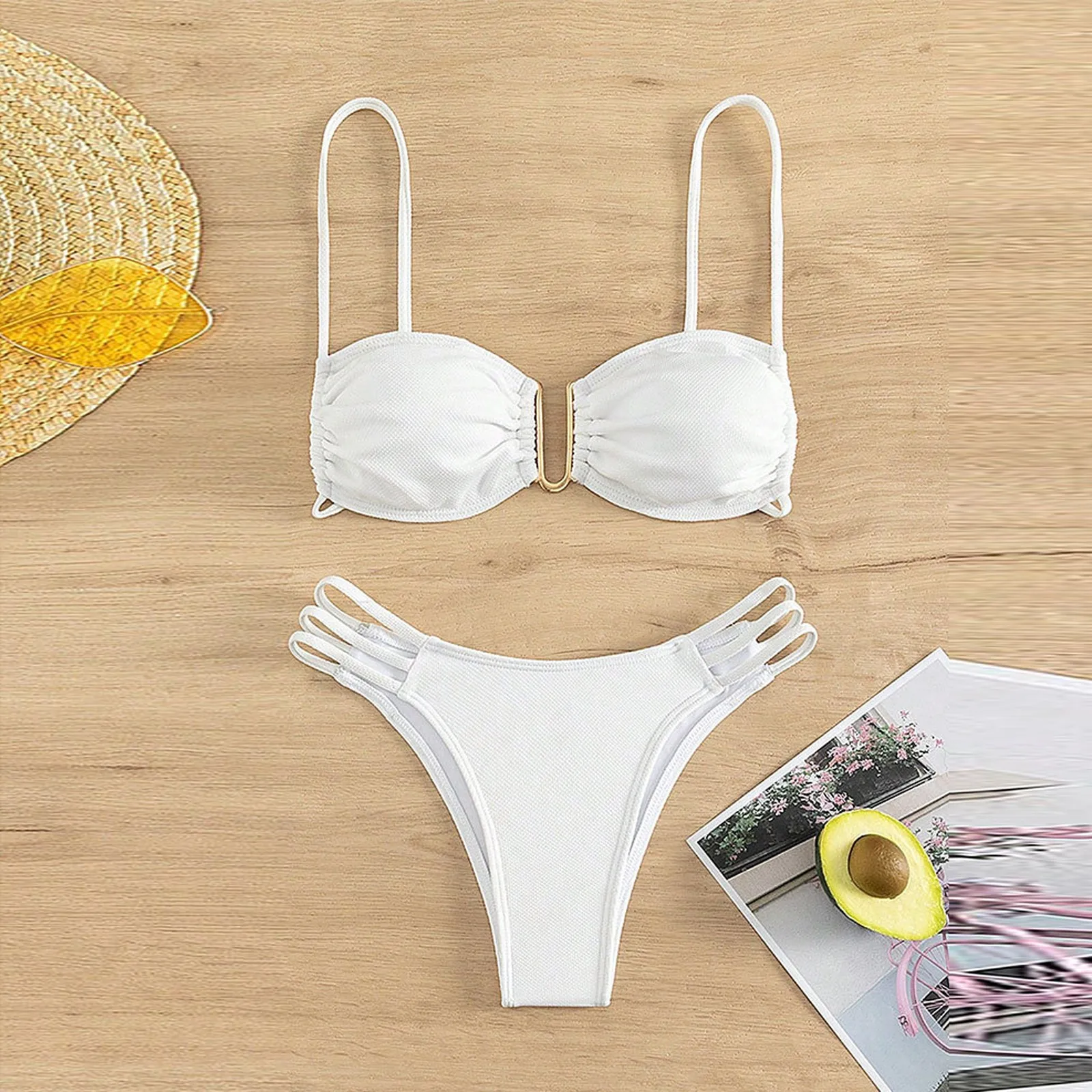 

Bikini 2025 Woman New Women Women High Waist Bikinis Swimwear Female Retro Beach Wear Bikini Set Underwear Set White Bikini