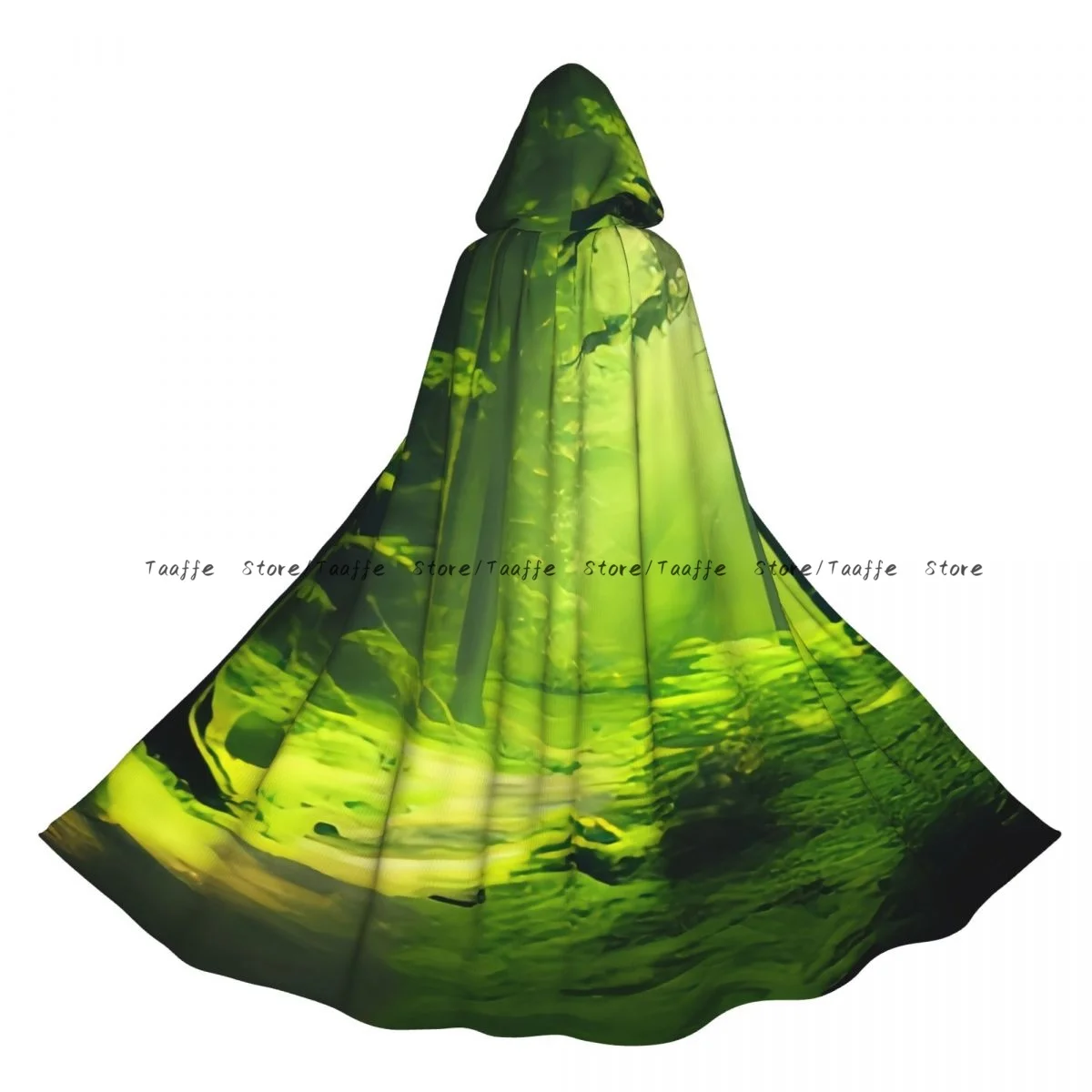 الكبار الغابات الخضراء الطبيعية الطحلب والأشجار عباءة كيب مقنعين القرون الوسطى زي الساحرة ويكا مصاص دماء هالوين فستان مُصمم حسب الطلب معطف
