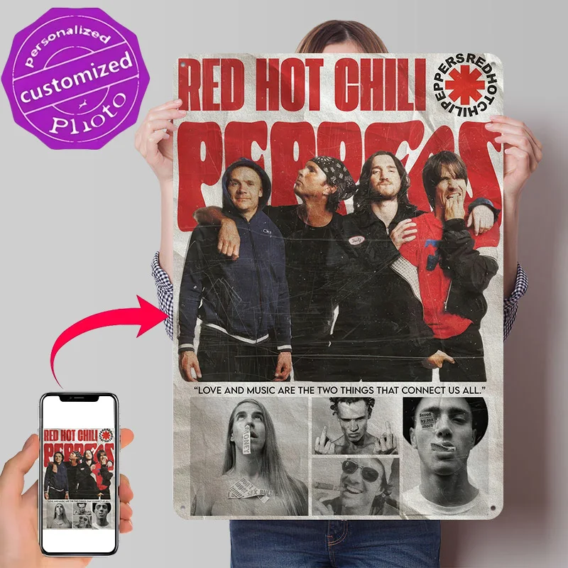 Red Hot Chili Peppers Band Metal Poster Perfect Gift for Fans Lovers Personalized Wall Art Metal Sign for Room Ornaments Decor