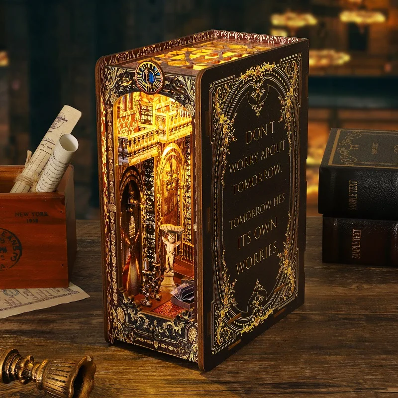 

DIY книжный уголок, комплект, деревянная 3D головоломка, сборная модель, книжная полка, подставка для книг, украшение для дома, кукольный домик, игрушка для рождественских подарков
