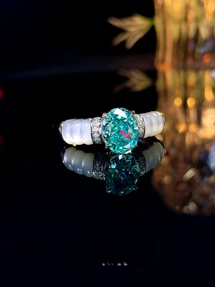 

Versatile Paraiba Ice Cut Fritillaria Pure Silver Ring Set, High Carbon Diamond Sweet New Style