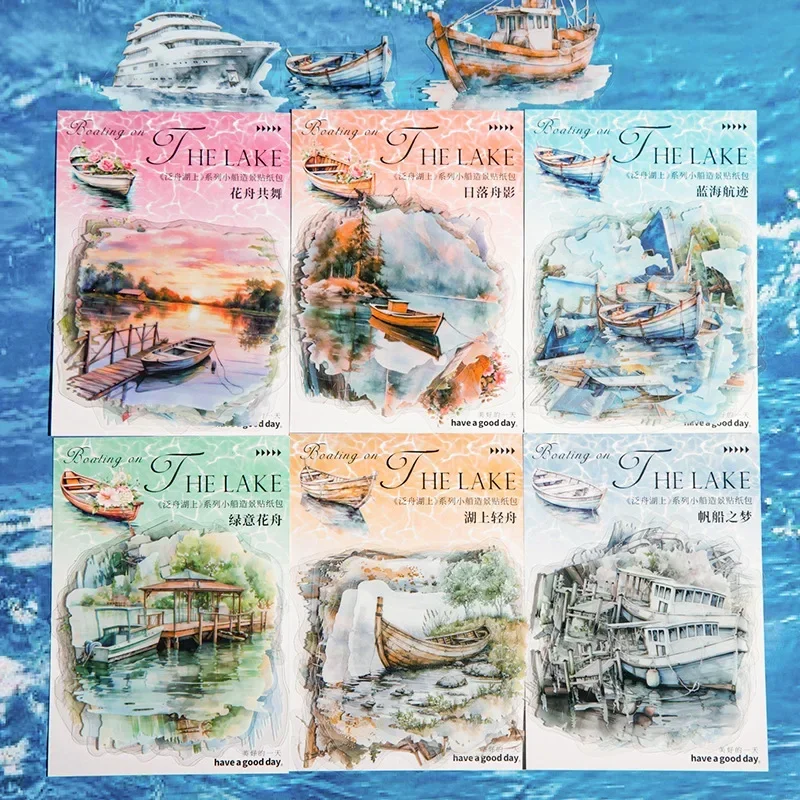 

20 шт. набор наклеек, наклейки для лодки, ландшафтный дизайн, детский декор, канцелярские принадлежности, лодка на озере, принадлежности для скрапбукинга, вырез 151*91 мм