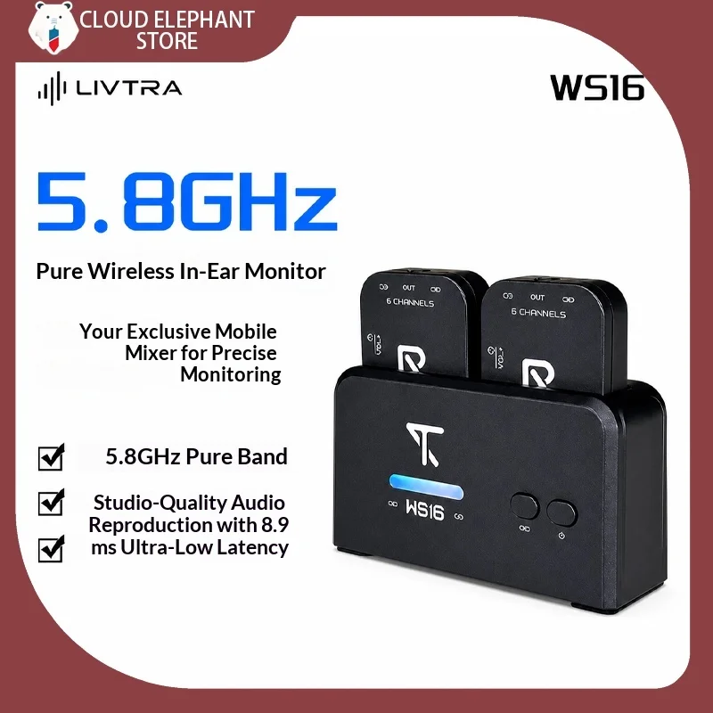 LIVTRA WS16 5.8GHz Wireless Earphone Monitor Audio System Transmission Stereo Mono Recorder Rechargeable Transmitter Receivers