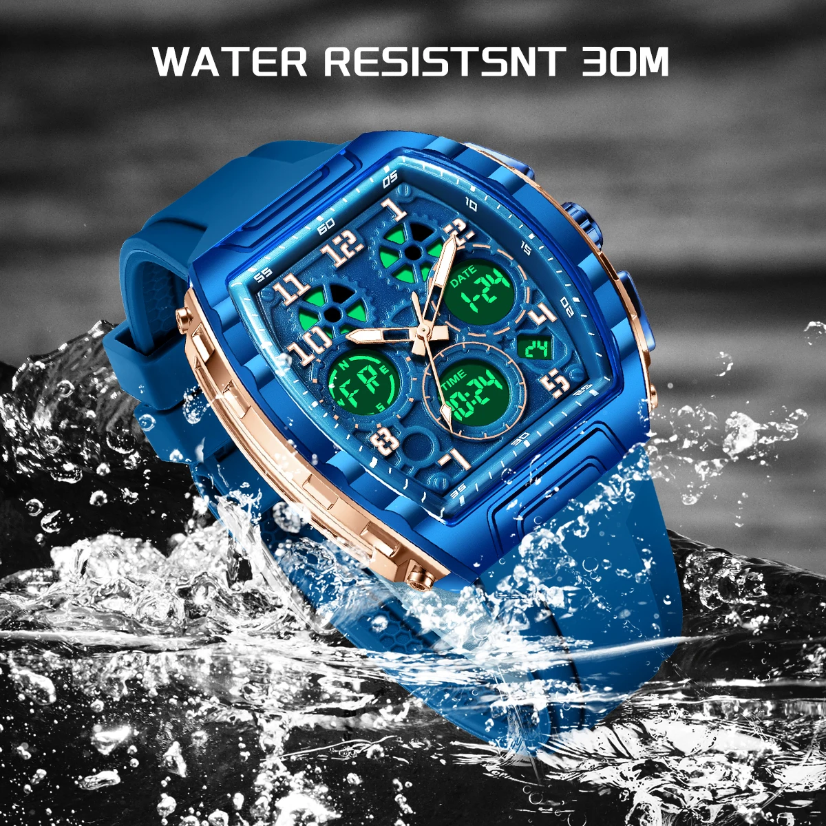 FOXBOX 2026 Men's watches Electronic Luminous military watches men Tape Waterproof Double Display Quartz sports mens wristwatch