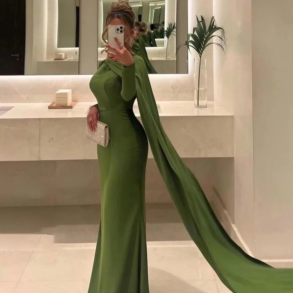 Ruched Women Prom Dress Customized Long Sleeve Party Gown Charming Mermaid Green Party Dress Women Evening Gownفساتين سهرة image 4
