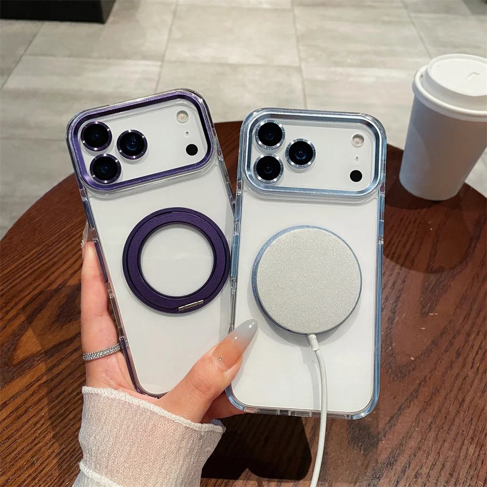 360 °   الدورية ل Magsafe المغناطيسي حلقة حامل مع عدسة زجاج حامي آيفون 17 الهواء 16 15 14 زائد 13 12 11 برو ماكس