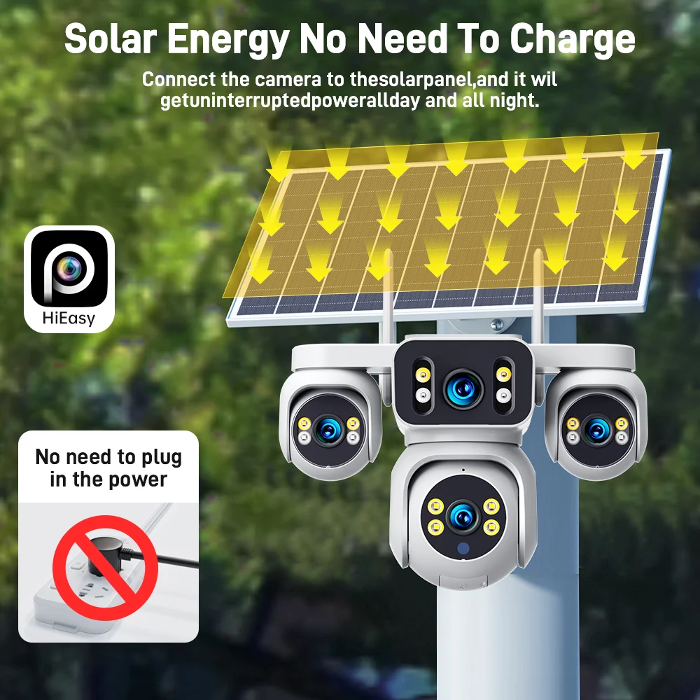 

DIFANG 3 Lens 3 Views 4G Solar Camera, 8K 15MP PTZ with 16X Zoom, No Internet Needed Wireless CCTV, Always Connected for Home