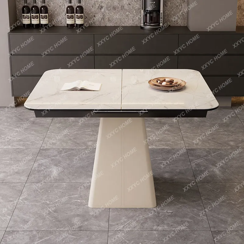 

Restaurant table Light luxury retractable rock slab dining table simple household small apartment square folding dining table
