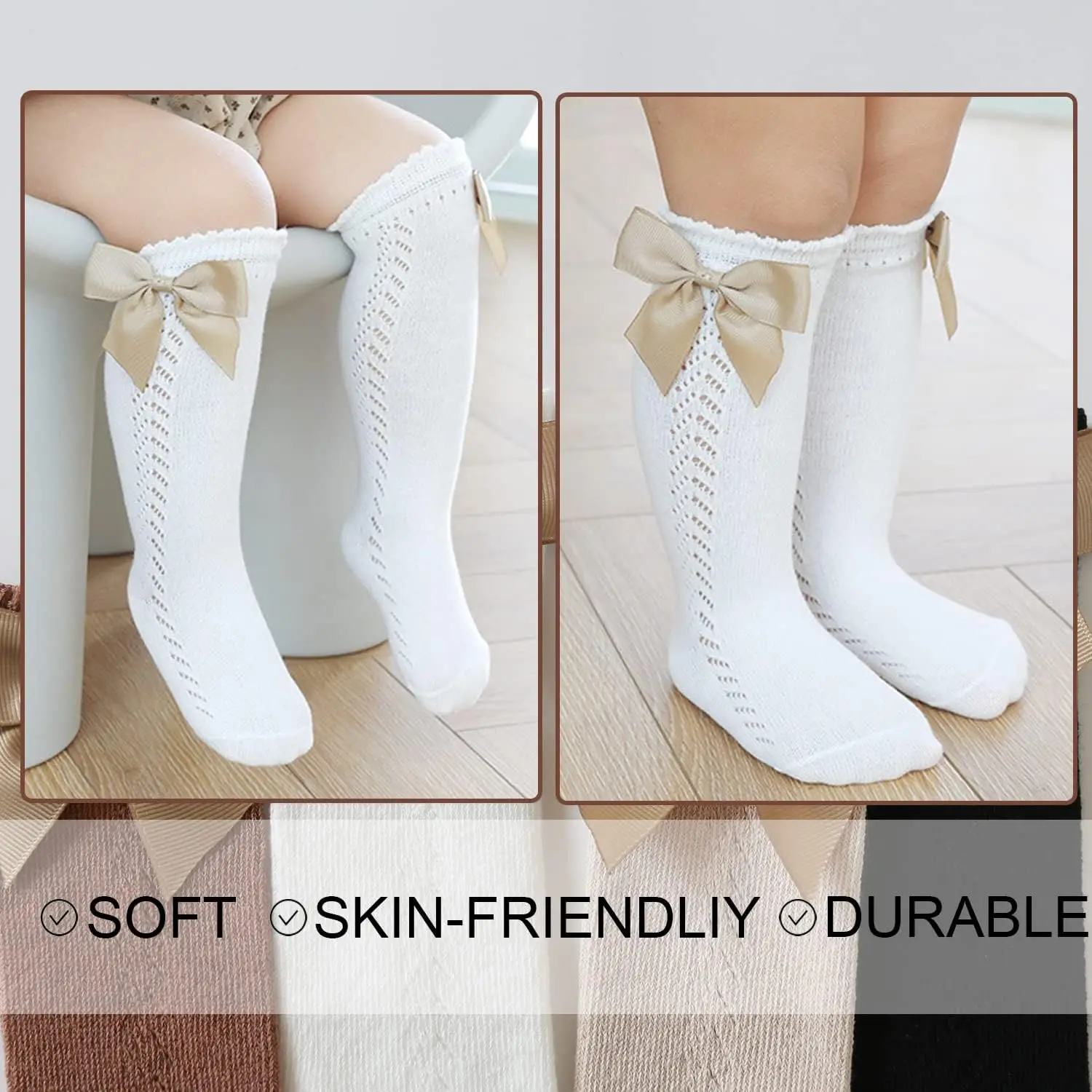 Kids Knee High Mesh Socks Spring Summer Baby Girls Bow Tube Sock Soft Cotton Breathable Children Hollow Out Socken For 0-6 Years