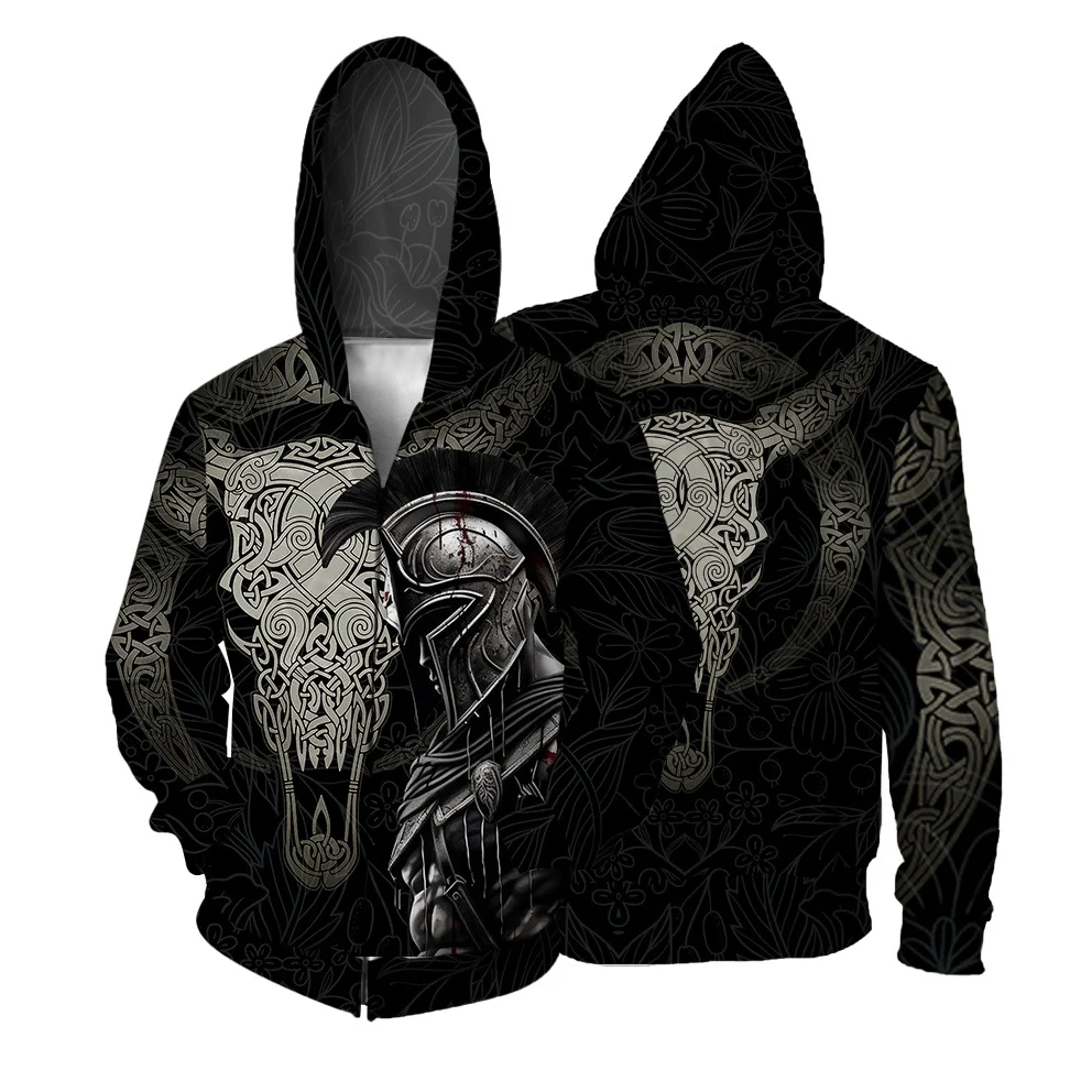 Trendy and Versatile Sweatshirts for Men Warrior Print Hooded Sweatshirt Man Comfortable and Stylish New in Sweatshirts Hoodies