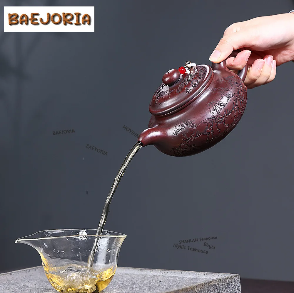 BAEJORIA 420ml Traditional Yixing Purple Clay Teapots Handmade Horse Pot Raw Ore Ancient Black Mud Kettle Zisha Tea Set Cafes