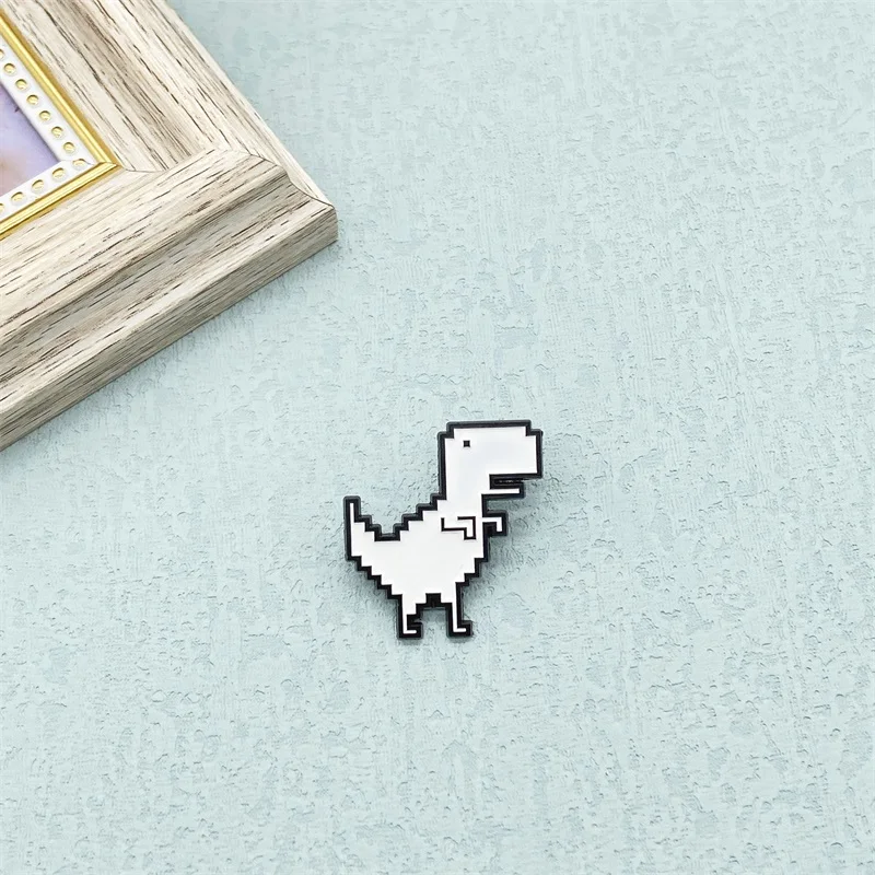 Simple Geometric Square White Dinosaur Metal Enamel Brooch Punk Style Cartoon Cute Tyrannosaurus Design Badge Pin Jewelry Gift