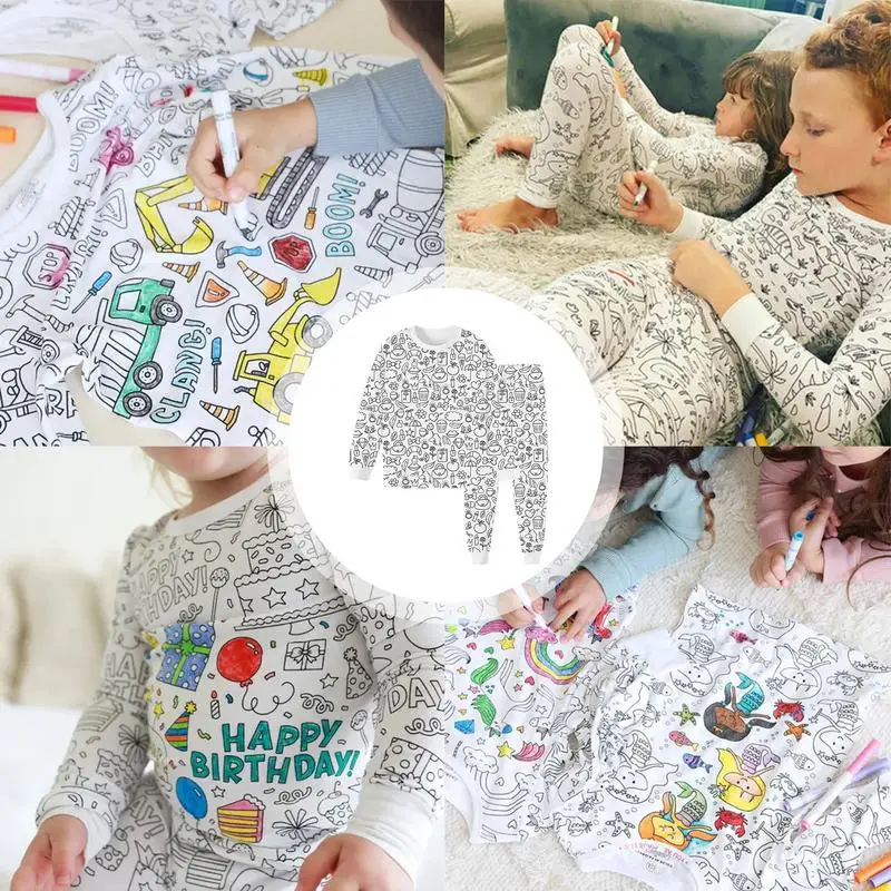 Coloring Pajama Set Kids Long Sleeve Top And Pants Pjs Kids Art Color Your Own Pajama Handicraft Toys DIY Kid Crafts For Kids