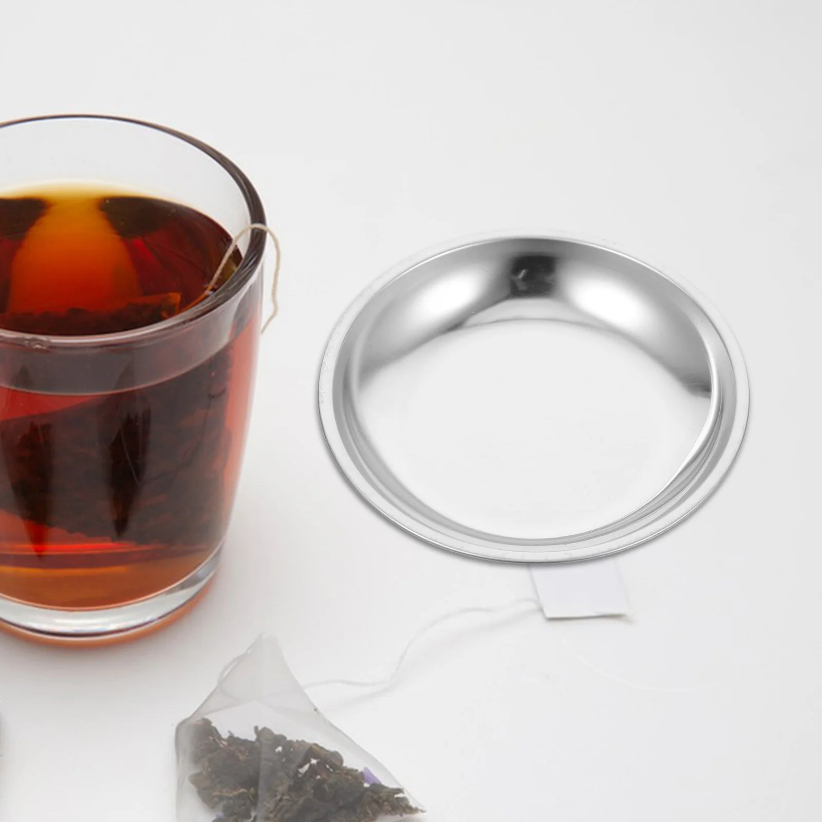 

Stainless Steel Tea Bag Dish Household Tray Metal Saucers Beverage Coasters 201 Desktop Cup Mat Decorative
