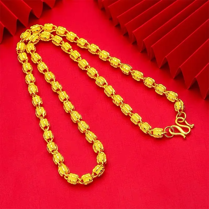 Anti-Tarnish Walnut Solid Gold 60CM Necklace For Men 24K Gold AU999 Stable surface craft prevents walnut beads