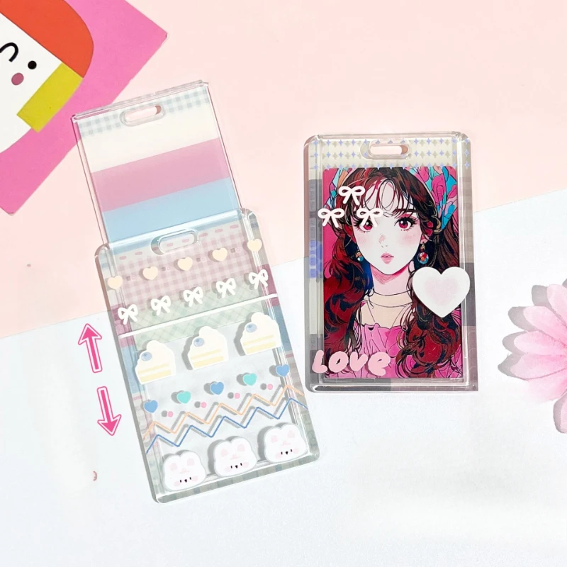 Sweet Korean Kpop Photocard Holder with Key Ring Lanyard Simplicity Kawaii Student ID Card Protector Transparent Photocard Cover
