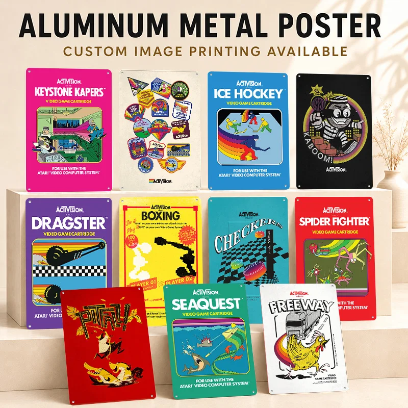 Pósters Clásicos de Aluminio Activision, Letrero Metálico Personalizado, Arte de Pared Retro Inmersivo en Homenaje a los Videojuegos, Ideal para Coleccionistas de Quest