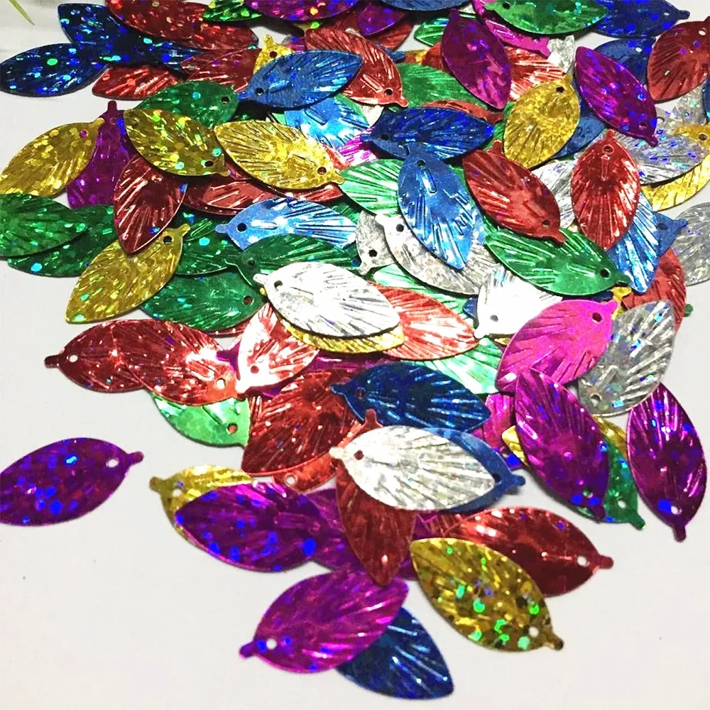 30g/lot Leaf Sequins 9*18mm PVC Flat Paillette Hologram Decoration Cute Small Leaves Mix Laser Colors