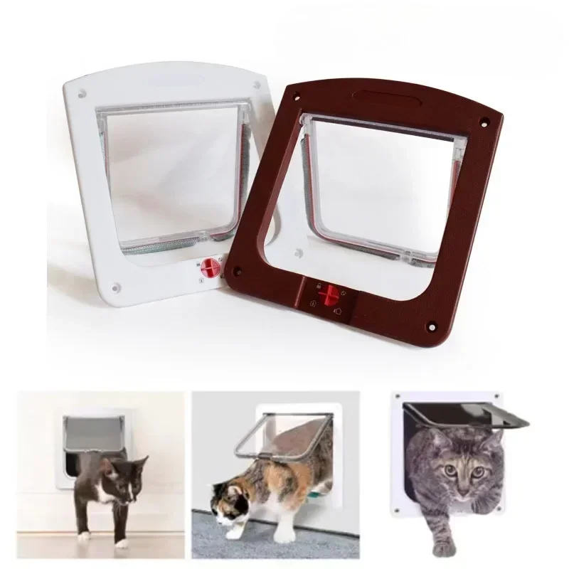 1Pc Cat Flap Door with 4 Way Locking Puppy Kitten Small Pet Dual Entry and Exit Door Weatherproof Pet Safety Doors