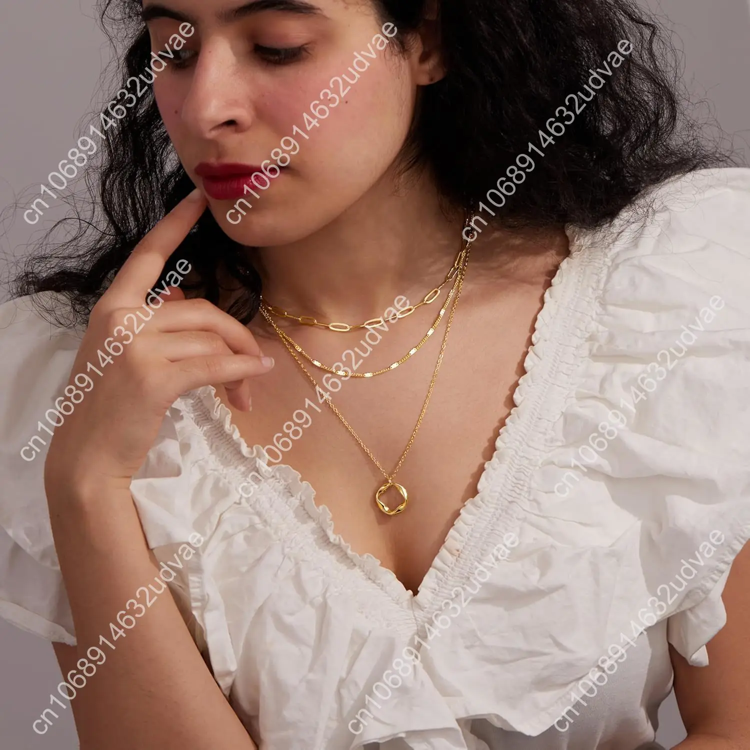 Многослойные золотые ожерелья для женщин, штабелируемые изящные 14-каратные золотые посеребренные модные круглые скрепки-цепочки с подвеской-колье, ожерелье S