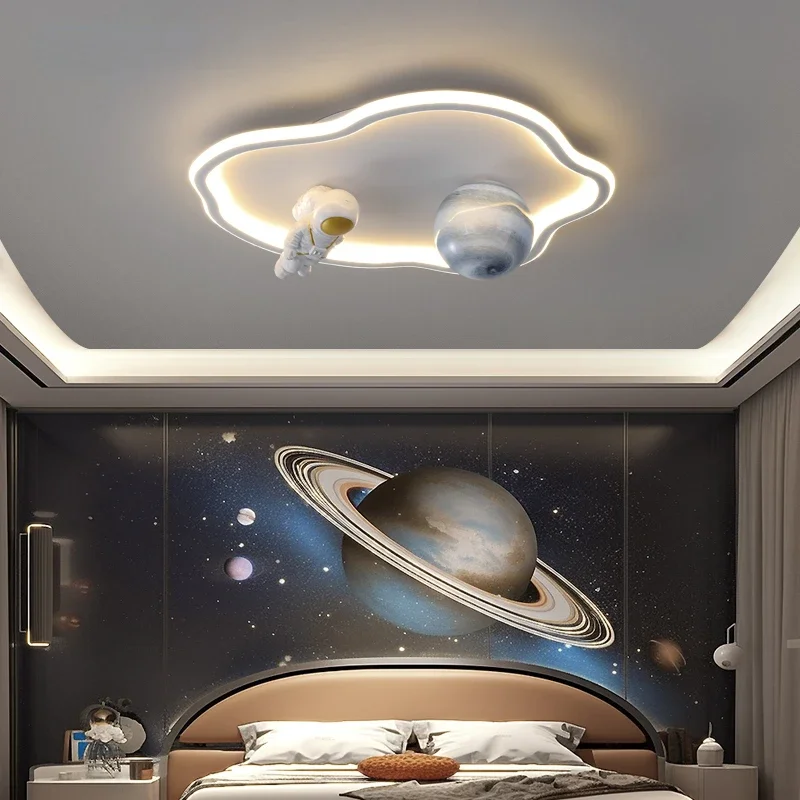 Nordic Ceiling Chandelier Light For Children's Room Bedroom Study Kids Baby Astronaut  Moon Design Gold White Home Indoor Lamps