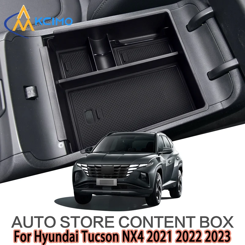 

For Hyundai Tucson NX4 2021 2022 2023 Center Console Organizer TPE Storage Box Tray Black Car Interior Accessories
