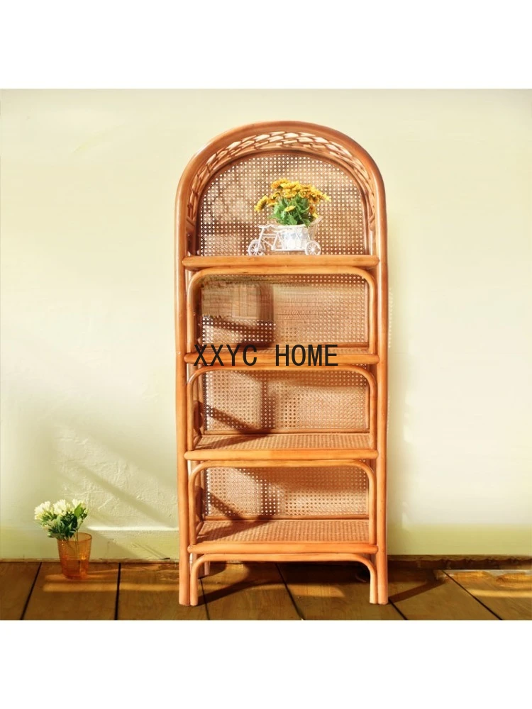 zq  Southeast Asia Rattan Bookshelf Rattan Bedroom Bookshelf Wooden Ball Combination Bookshelf Rattan Shoe Rack