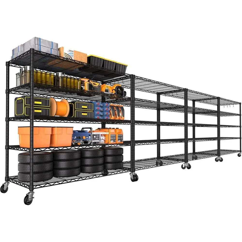 

48 W x 24 D x 81 H 5-Tier Heavy Duty Adjustable Wire Shelving Unit with Wheels for Garage, Warehouse, and Restaurant Storage