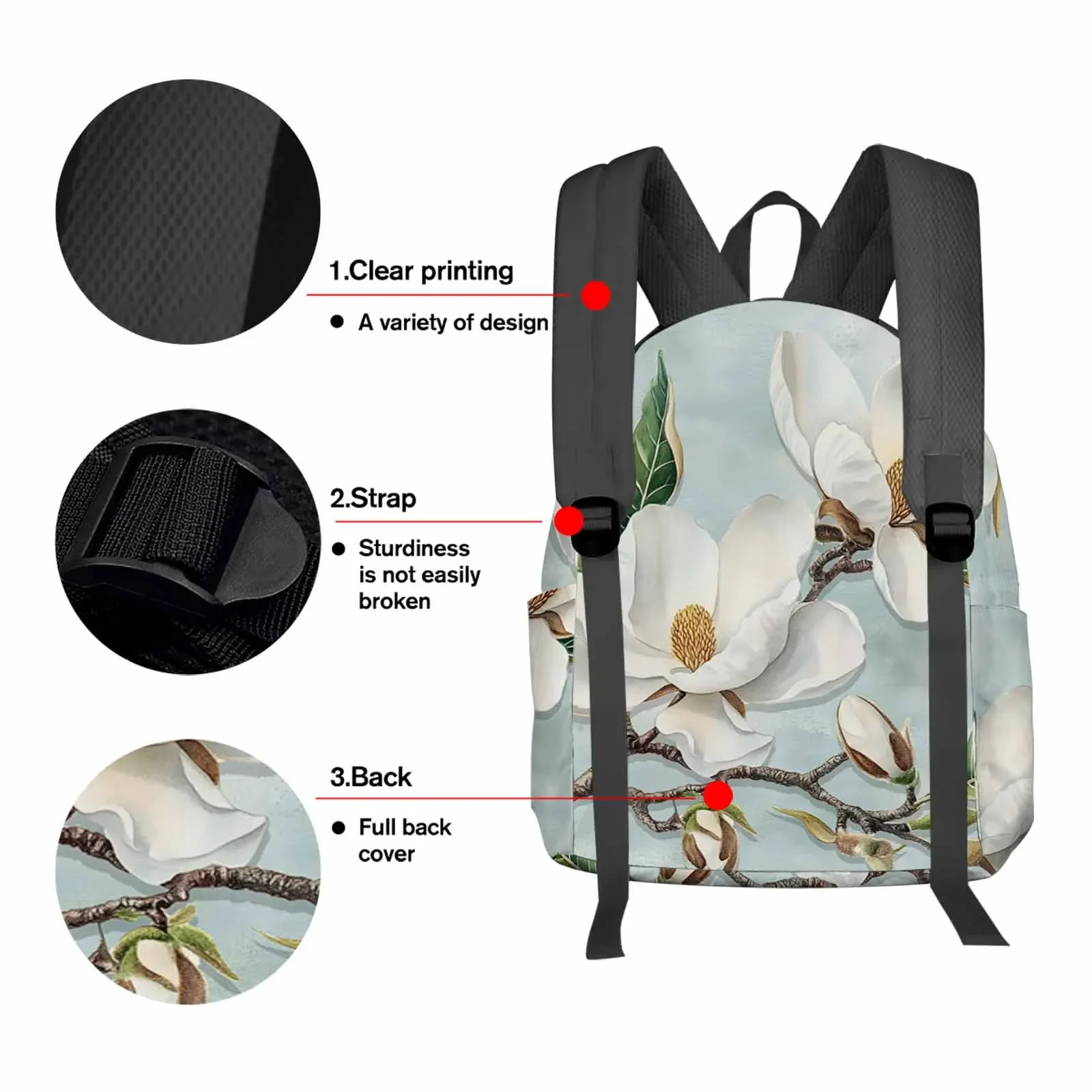 Retro Spring Magnolia Flowers Backpacks Teenagers Student School Bags Men Women Travel Mochila