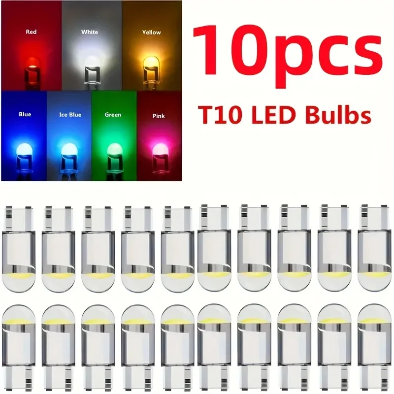 Car LED T10 W5W Canbus Glass COB 6000k Reading Dome Lamp Marker Wedge License PlateLight Bulb 168 194 192 DC 12V White Blue Red