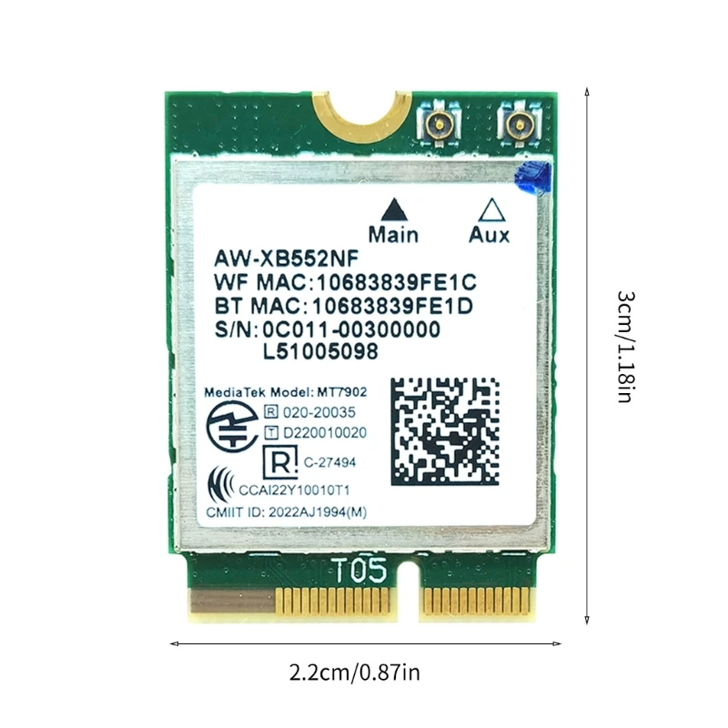 MT7902 WiFi 6E カード AW-XB552NF 2.4G 6G 2400Mbps BT5.2 NGFF Cnvi Wlan カードドロップシッピング