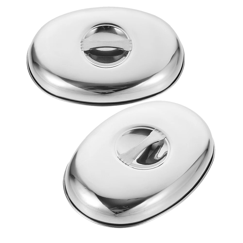 

2pcs Stainless Steel Steak Covers Food Warmer Lids Picnic Bakeware Cloche Plates Griddle Accessories Kitchen Bar Tools