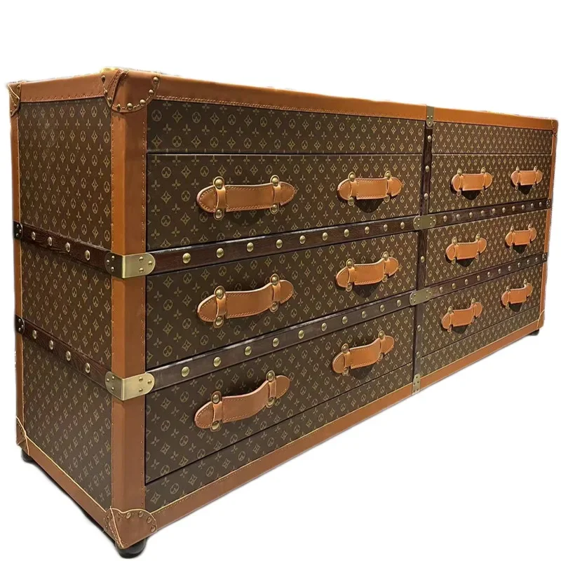 

American style, medieval style, chest of drawers, high sense, dining side, retro leather storage