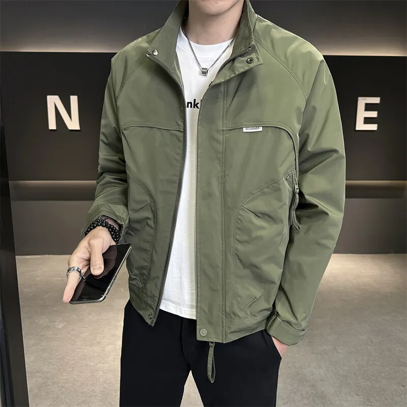 

Faionable Stand Collar Men's Jaet Spring New Sle Youthful Workwear Versatile Cotton Blend Long Sve Outerwear