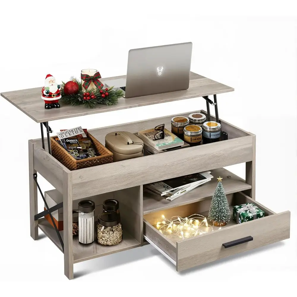 

Coee Table, 39" Lit Top Coee Table with Hidden Comparent, Storage Ders and Storage Shel or Living Room, Retion Room, Grey
