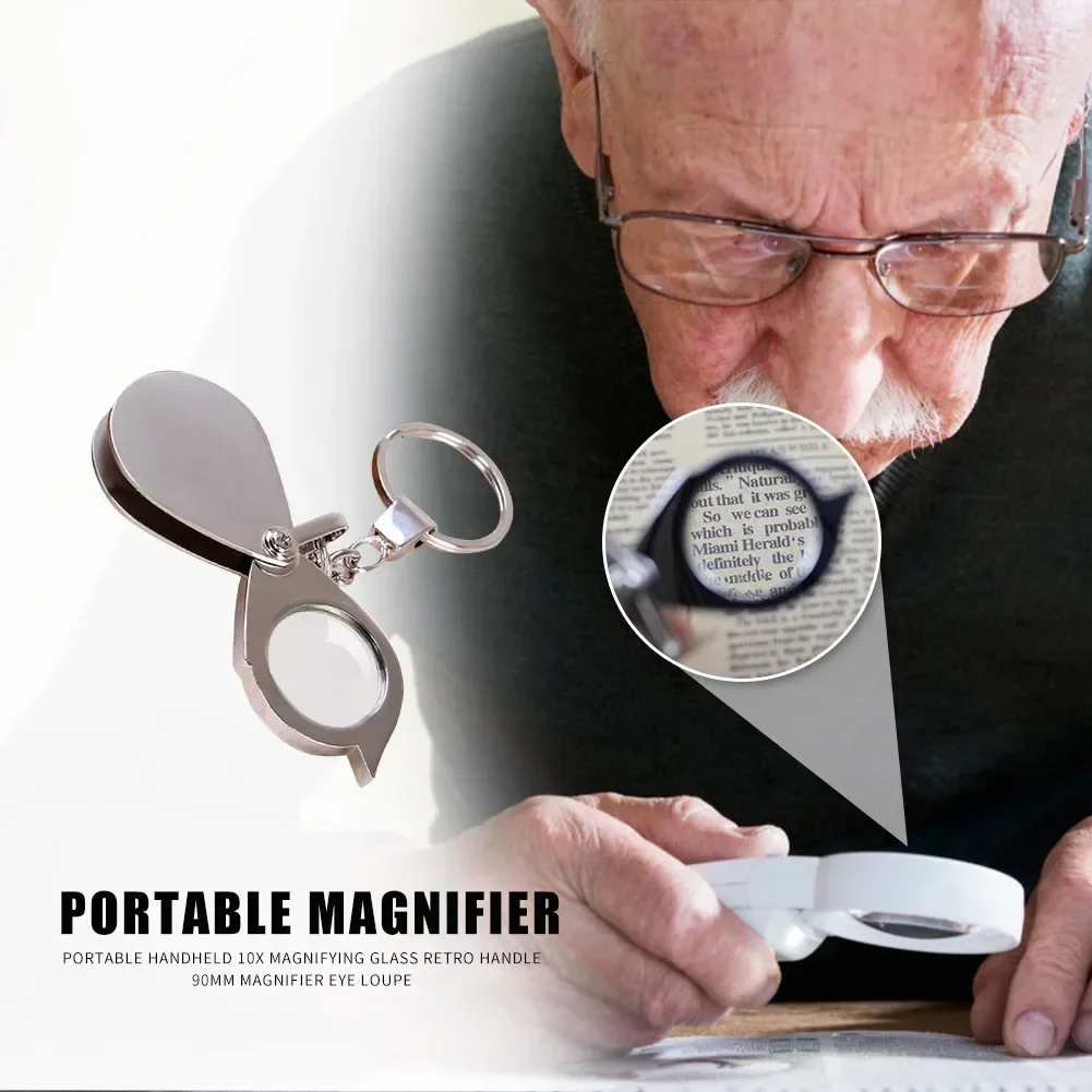 Portable 10/15X Folding Key Ring Mini Magnifier Key Chain Magnifying Durable Glass Loupe Pocket Tool Holiday Gift image 3
