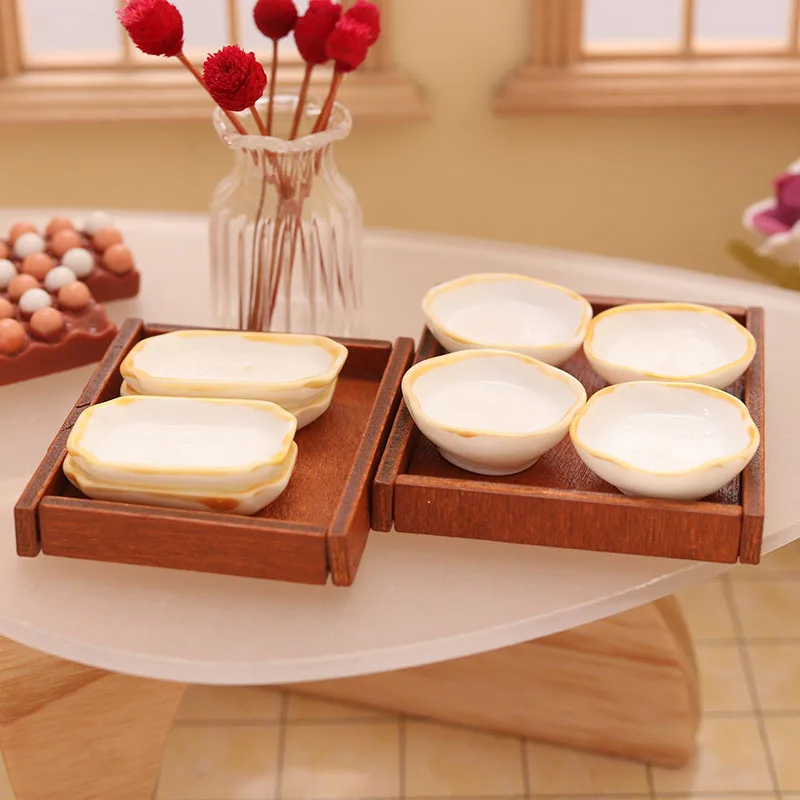 5Pcs 1:12 Bowl Dishes Plate Tableware Dolls House Furniture Miniatures Kitchen Toy Gifts For Dollhouse Dining Accessories