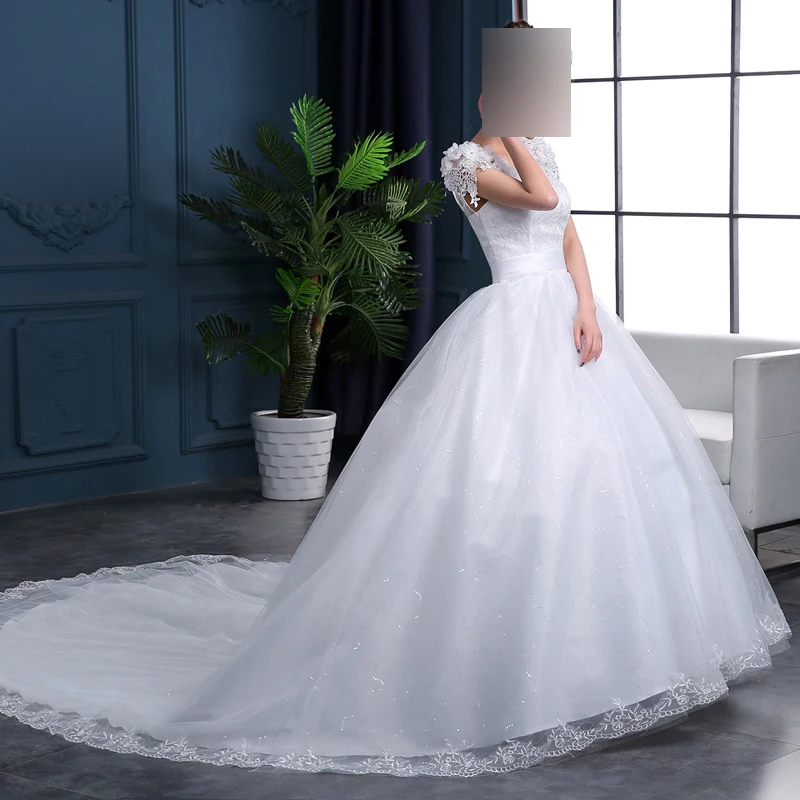 Customized White Ball Gown Court Train Women Wedding Dresses Tulle Lace Bridal Gowns Formal Vestido De Noiva Robe Mariage