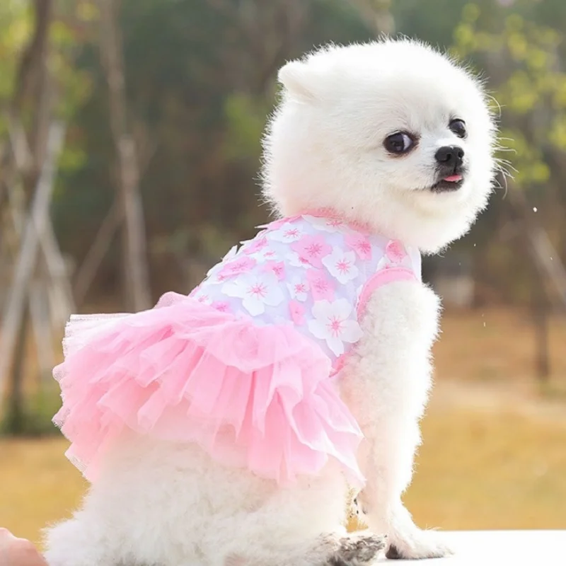 Ropa para perros y gatos: vestido de tul con encaje y estampado floral